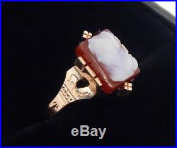 Antique Victorian 10K Rose Gold Hand Carved Carnelian Ring Size 6 1/2