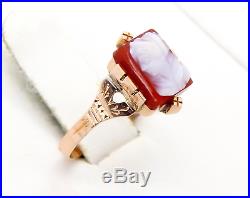 Antique Victorian 10K Rose Gold Hand Carved Carnelian Ring Size 6 1/2