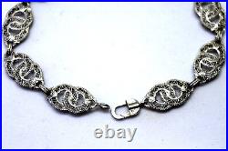 Antique Victorian 10K Solid White Gold, Hand Carved Quartz and Diamond Bracelet