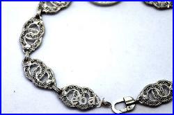 Antique Victorian 10K Solid White Gold, Hand Carved Quartz and Diamond Bracelet