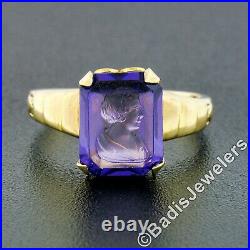 Antique Victorian 10k Gold Amethyst Petite Hand Carved Lady Intaglio Cameo Ring
