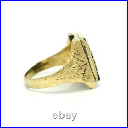 Antique Victorian 10k Gold Black Onyx Hand Engraved Floral Initial R Ring