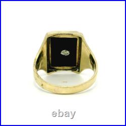 Antique Victorian 10k Gold Black Onyx Hand Engraved Floral Initial R Ring