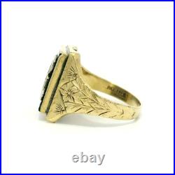 Antique Victorian 10k Gold Black Onyx Hand Engraved Floral Initial R Ring