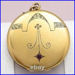 Antique Victorian 10k Gold Filled Hand Etched Paste Locket Pendant