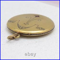 Antique Victorian 10k Gold Filled Hand Etched Paste Locket Pendant