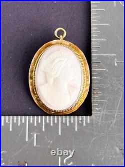 Antique Victorian 10k Yellow Gold Cameo Brooch Swivel Pendant Hand Carved Shell