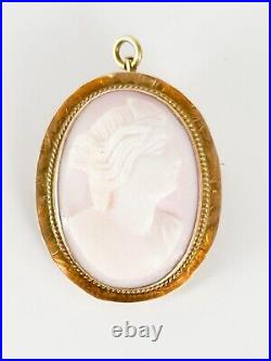 Antique Victorian 10k Yellow Gold Cameo Brooch Swivel Pendant Hand Carved Shell