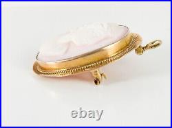 Antique Victorian 10k Yellow Gold Cameo Brooch Swivel Pendant Hand Carved Shell