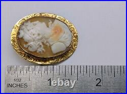 Antique Victorian 10k Yellow Gold Cameo Brooch Swivel Pendant Hand Carved Shell