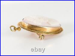 Antique Victorian 10k Yellow Gold Cameo Brooch Swivel Pendant Hand Carved Shell