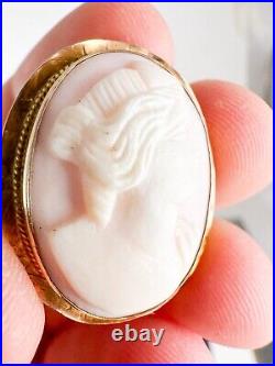 Antique Victorian 10k Yellow Gold Cameo Brooch Swivel Pendant Hand Carved Shell