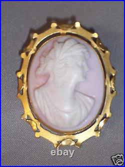 Antique Victorian 10k Yellow Gold Hand Carved Conch Shell Cameo Pin 1.25 High