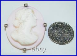 Antique Victorian 10k Yellow Gold Hand Carved Conch Shell & Seed Pearl Cameo Pin