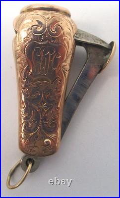 Antique Victorian 10k Yellow Gold Hand Engraved Cigar Cutter Watch Fob Works Antique Victorian 10k Yellow Gold Hand Engraved Cigar Cutter Watch Fob Works