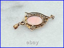 Antique Victorian 10k gold cameo seed pearl lavalier hand carved lady pendant