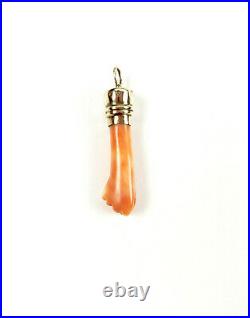 Antique Victorian 10kt Gold Fill Carved Coral Figa Fist Hand Pendant Charm Fob