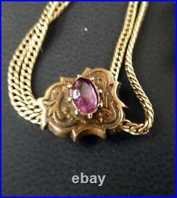 Antique Victorian 12K Gold Amethyst Slide Watch Chain Necklace Hand Motif 19g