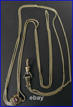 Antique Victorian 12K Gold Amethyst Slide Watch Chain Necklace Hand Motif 19g