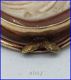 Antique Victorian 14KT Yellow Gold Hand Carved Portrait Cameo Brooch