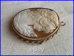 Antique Victorian 14K Gold & Hand Carved Shell Cameo Brooch Pin Pendant C. 1900