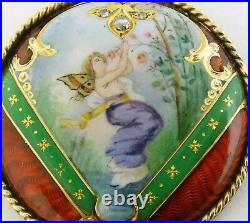 Antique Victorian 14K Gold Hand Painted Fairy Miniature Guilloche Enamel Pendant
