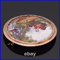 Antique Victorian 14K Gold Man and Woman Falling Off Wagon Hand Painted Brooch