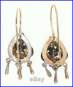 Antique Victorian 14K Gold Silver Turquoise Pearls Hand Made 3D Bird Earrings