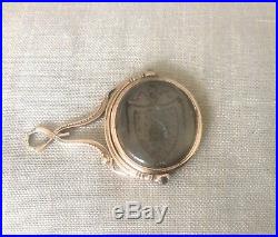 Antique Victorian 14K Hand Carved Agate Two-Sided Swivel Watch Fob Seal Pendant