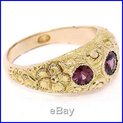Antique Victorian 14K Yellow Gold 1.40ctw Rhodolite Garnet Hand Engraved Ring
