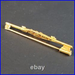 Antique Victorian 14K Yellow Gold Floral Design + 3 Small Diamonds Bar Brooch