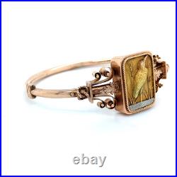 Antique Victorian 14K Yellow Gold Hand Carved Crane Water Bird Hinged Bangle