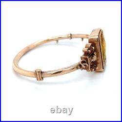 Antique Victorian 14K Yellow Gold Hand Carved Crane Water Bird Hinged Bangle