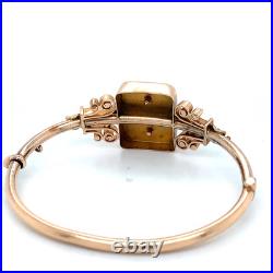 Antique Victorian 14K Yellow Gold Hand Carved Crane Water Bird Hinged Bangle