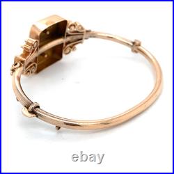 Antique Victorian 14K Yellow Gold Hand Carved Crane Water Bird Hinged Bangle