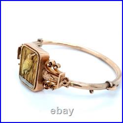 Antique Victorian 14K Yellow Gold Hand Carved Crane Water Bird Hinged Bangle