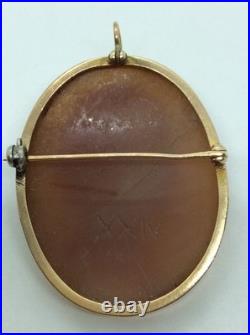 Antique Victorian 14K Yellow Gold Hand Carved Shell Cameo Pin Pendant Hera