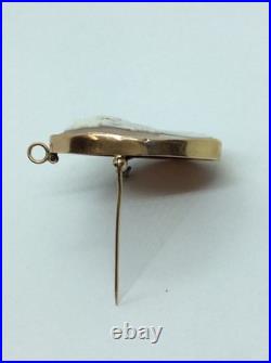 Antique Victorian 14K Yellow Gold Hand Carved Shell Cameo Pin Pendant Hera