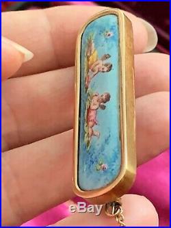 Antique/Victorian 14K gold Hand Painted enamel cherubs/putti scene brooch