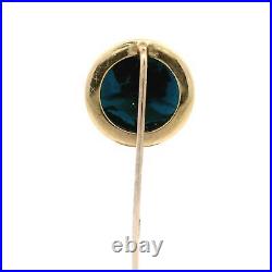 Antique Victorian 14k Gold Blue Glass with Hand Painted Knight Portrait Stick Pin