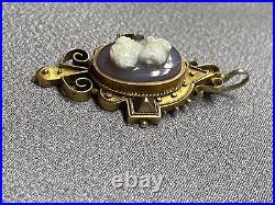Antique Victorian 14k Gold Cameo Agate Hardstone Hand Carved Classical Pendant