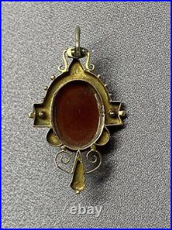 Antique Victorian 14k Gold Cameo Agate Hardstone Hand Carved Classical Pendant
