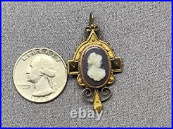 Antique Victorian 14k Gold Cameo Agate Hardstone Hand Carved Classical Pendant