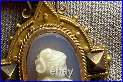 Antique Victorian 14k Gold Cameo Agate Hardstone Hand Carved Classical Pendant