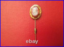 Antique Victorian 14k Gold Hand Carved Sardonyx Hardstone Cameo Stick Pin
