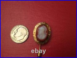 Antique Victorian 14k Gold Hand Carved Sardonyx Hardstone Cameo Stick Pin