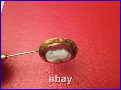 Antique Victorian 14k Gold Hand Carved Sardonyx Hardstone Cameo Stick Pin