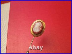 Antique Victorian 14k Gold Hand Carved Sardonyx Hardstone Cameo Stick Pin