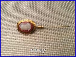 Antique Victorian 14k Gold Hand Carved Sardonyx Hardstone Cameo Stick Pin
