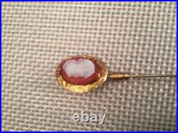 Antique Victorian 14k Gold Hand Carved Sardonyx Hardstone Cameo Stick Pin